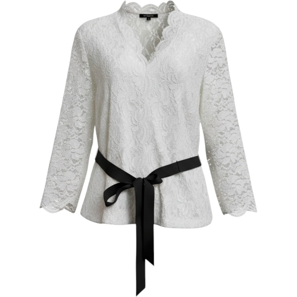 Alex Evenings Womens 16W White Lace Ribbon Tie Blouse Formal Special Occasion